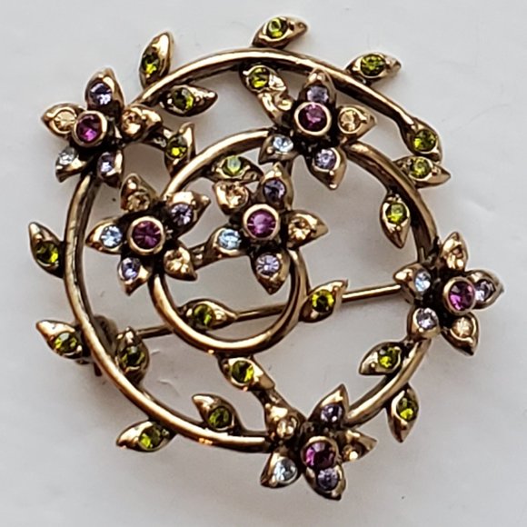 VERY PRETTY Vintage Monet Rhinestone Flower Spiral Brooch/Pin - Picture 1 of 6